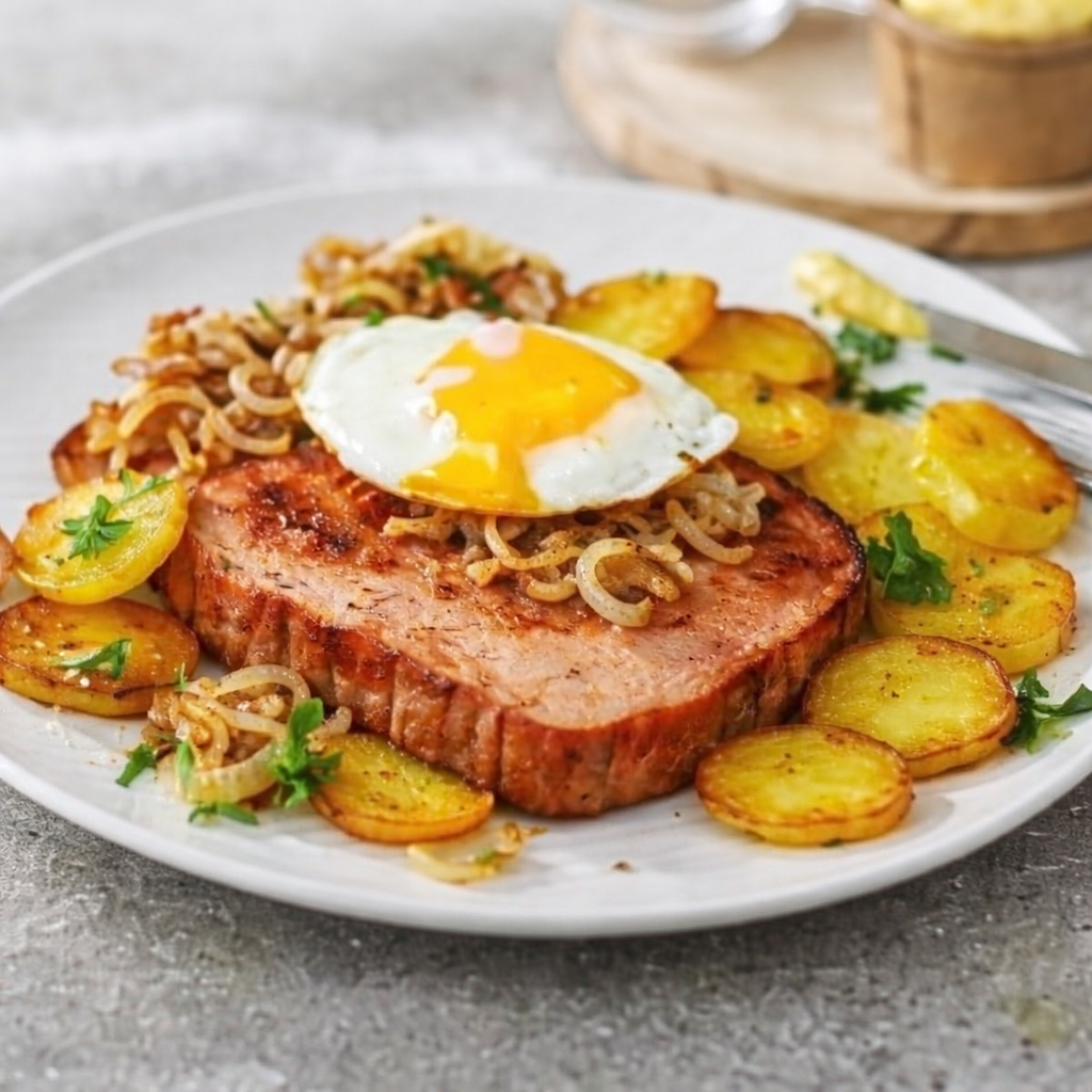 Leberkäse mit Bratkartoffeln